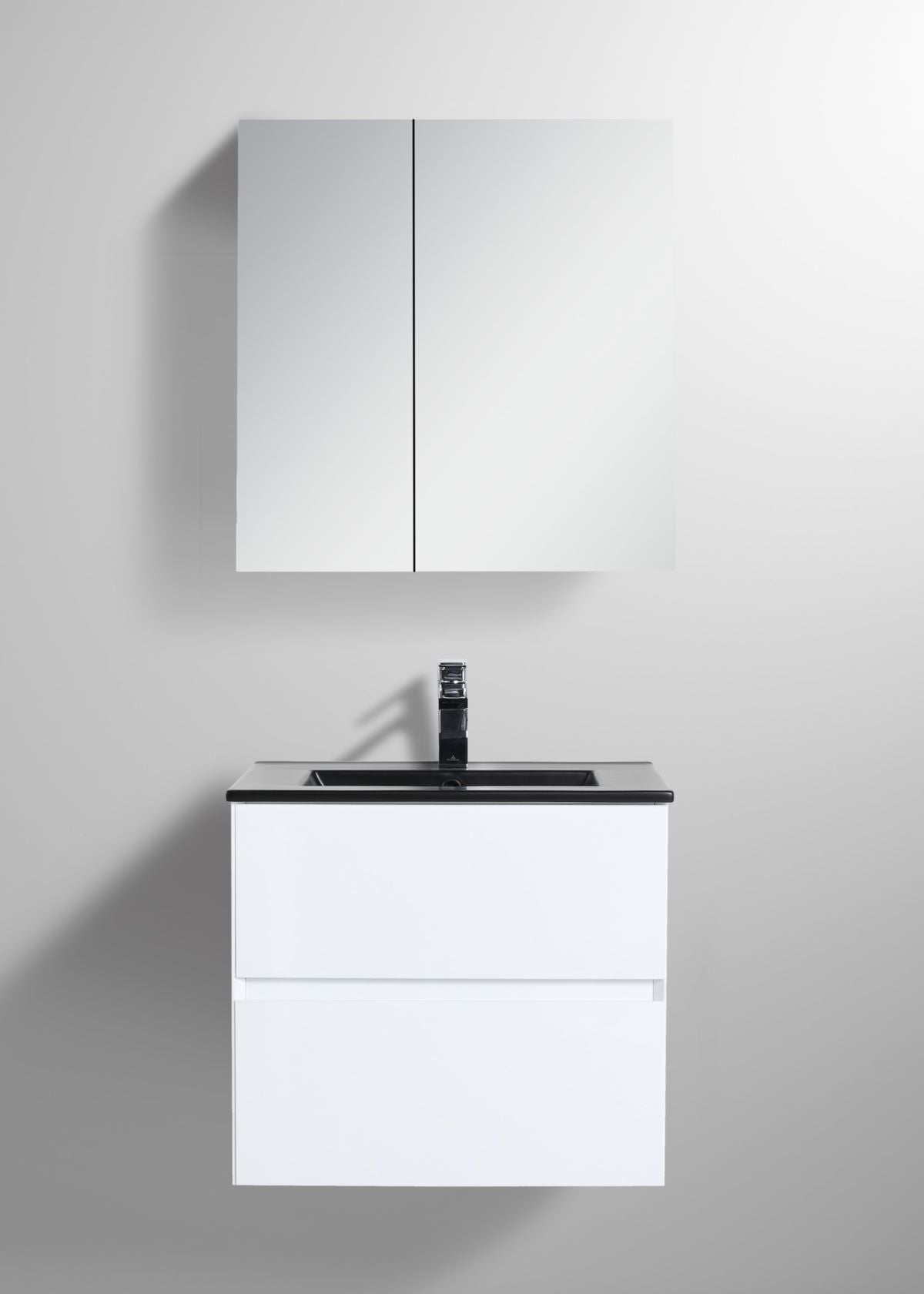 Blossom Assisi 24" White Vanity - Eco-Friendly Minimalism with Soft-Closing Drawers, Black Basin, Front