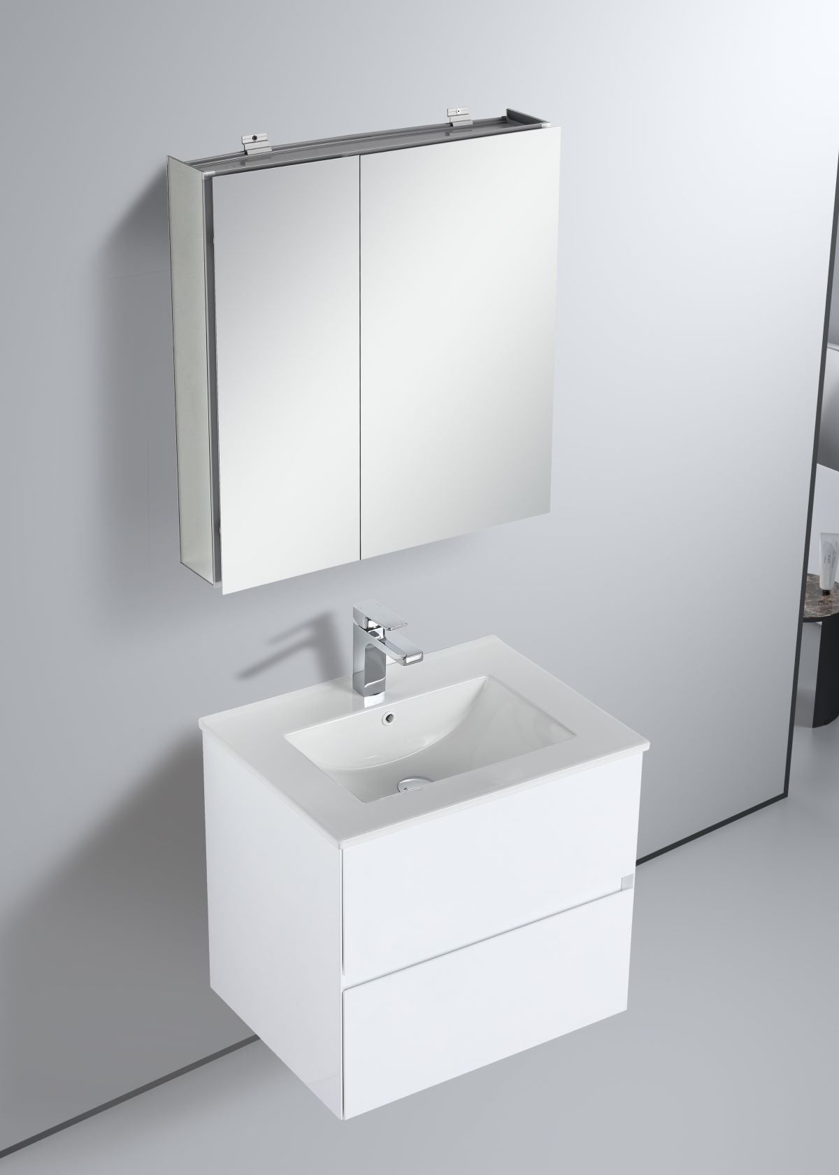 Blossom Assisi 24" White Vanity - Eco-Friendly Minimalism with Soft-Closing Drawers, Ceramic Basin, side