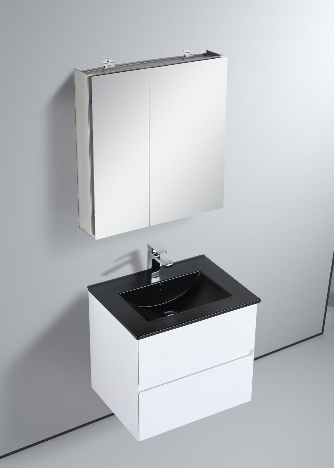 Blossom Assisi 24" White Vanity - Eco-Friendly Minimalism with Soft-Closing Drawers, Black Basin, Front