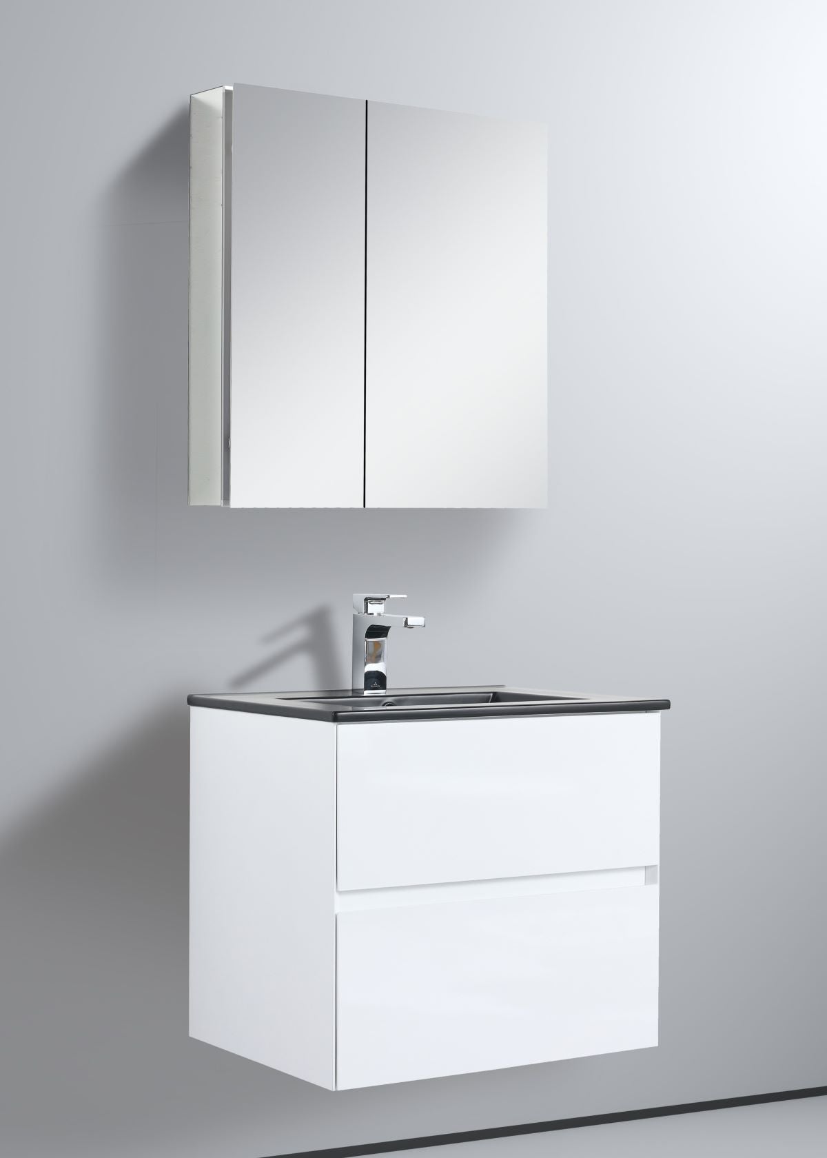 Blossom Assisi 24" White Vanity - Eco-Friendly Minimalism with Soft-Closing Drawers, Black Basin, side