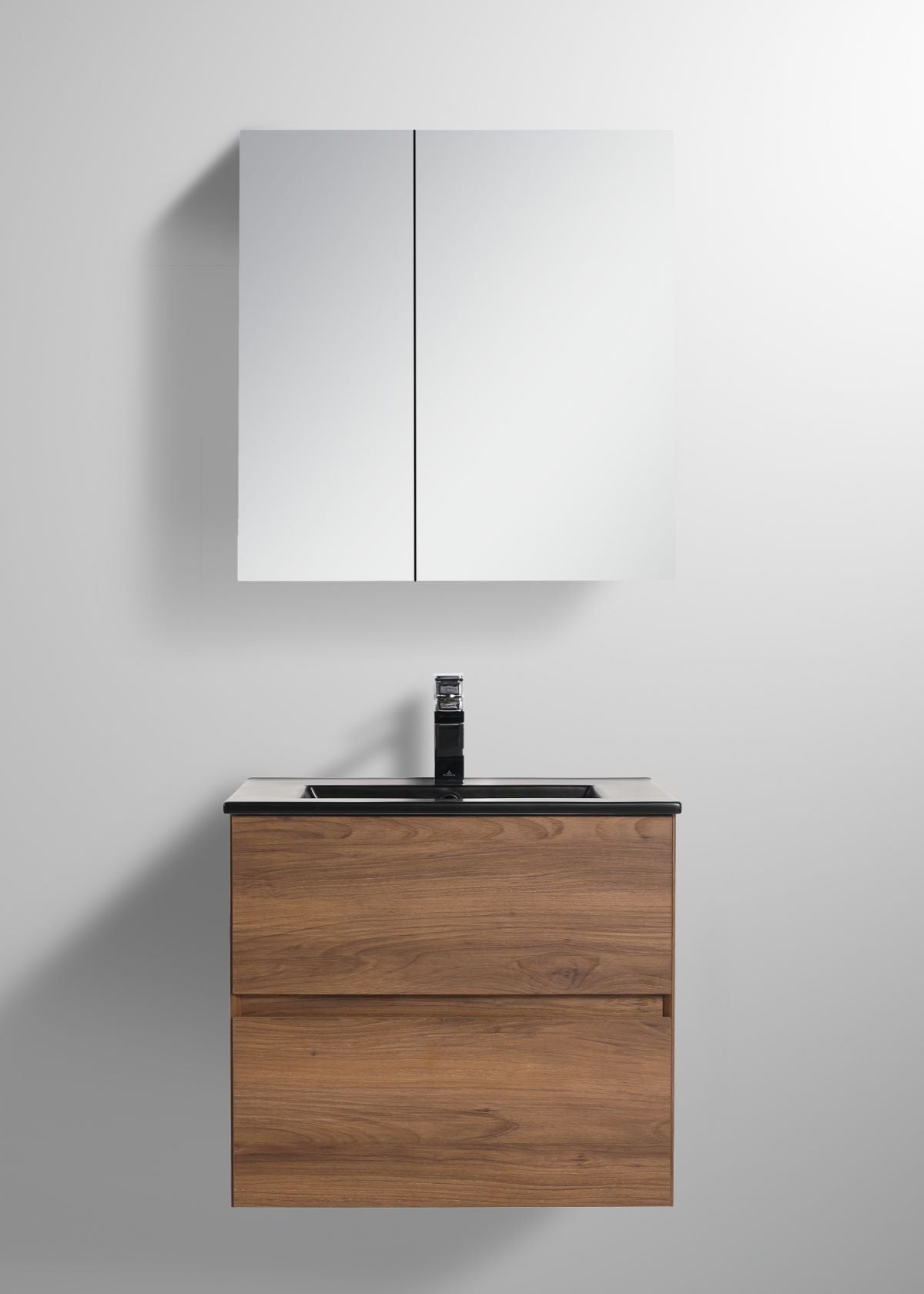  Blossom Assisi 24" Brown Walnut Vanity - Eco-Friendly Minimalism with Soft-Closing Drawers, Black Ceramic Basin,  Front