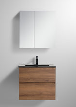 Load image into Gallery viewer,  Blossom Assisi 24&quot; Brown Walnut Vanity - Eco-Friendly Minimalism with Soft-Closing Drawers, Black Ceramic Basin,  Front