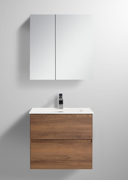  Blossom Assisi 24" Brown Walnut Vanity - Eco-Friendly Minimalism with Soft-Closing Drawers, Ceramic Basin, front