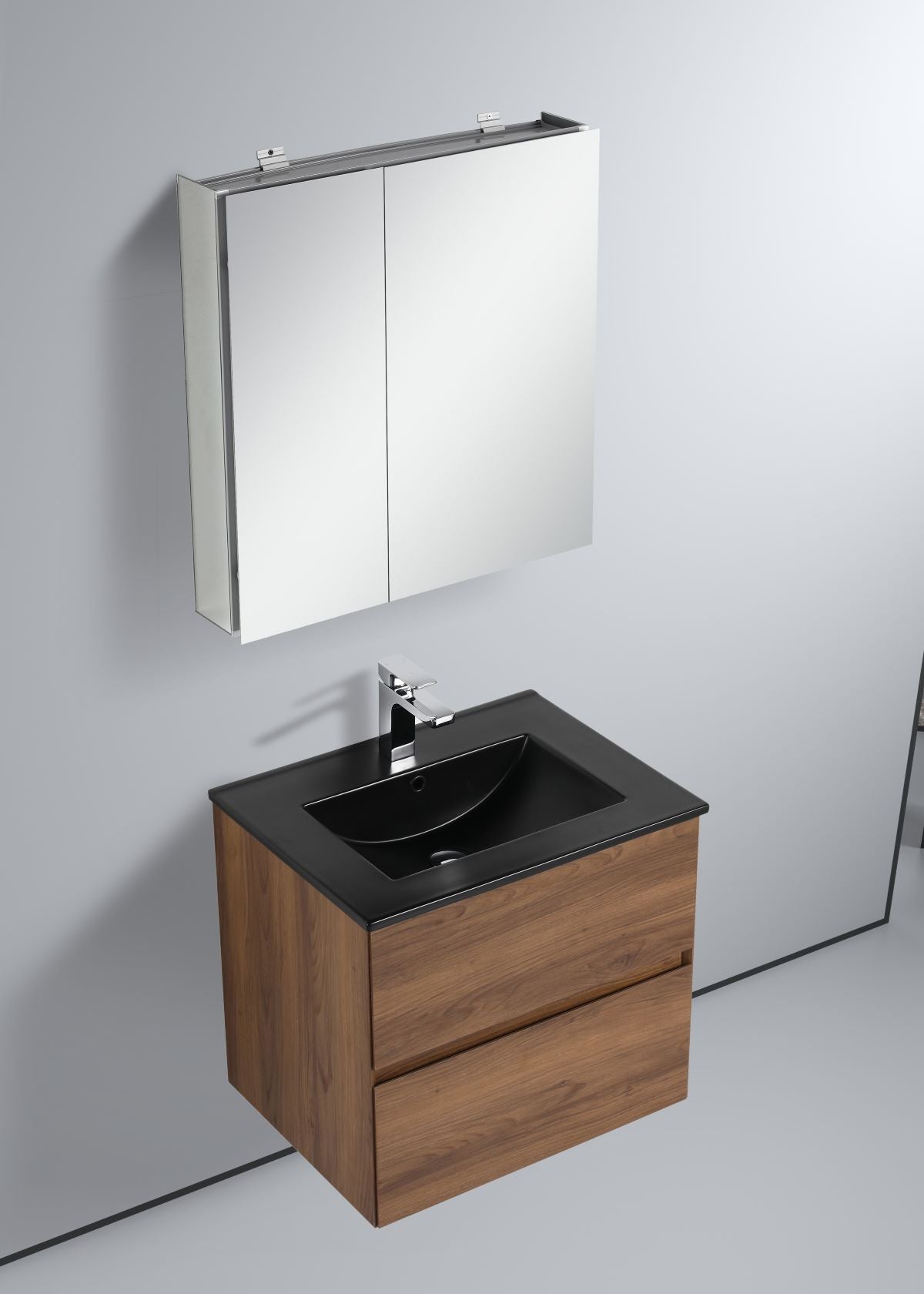  Blossom Assisi 24" Brown Walnut Vanity - Eco-Friendly Minimalism with Soft-Closing Drawers, Black Ceramic Basin,  side