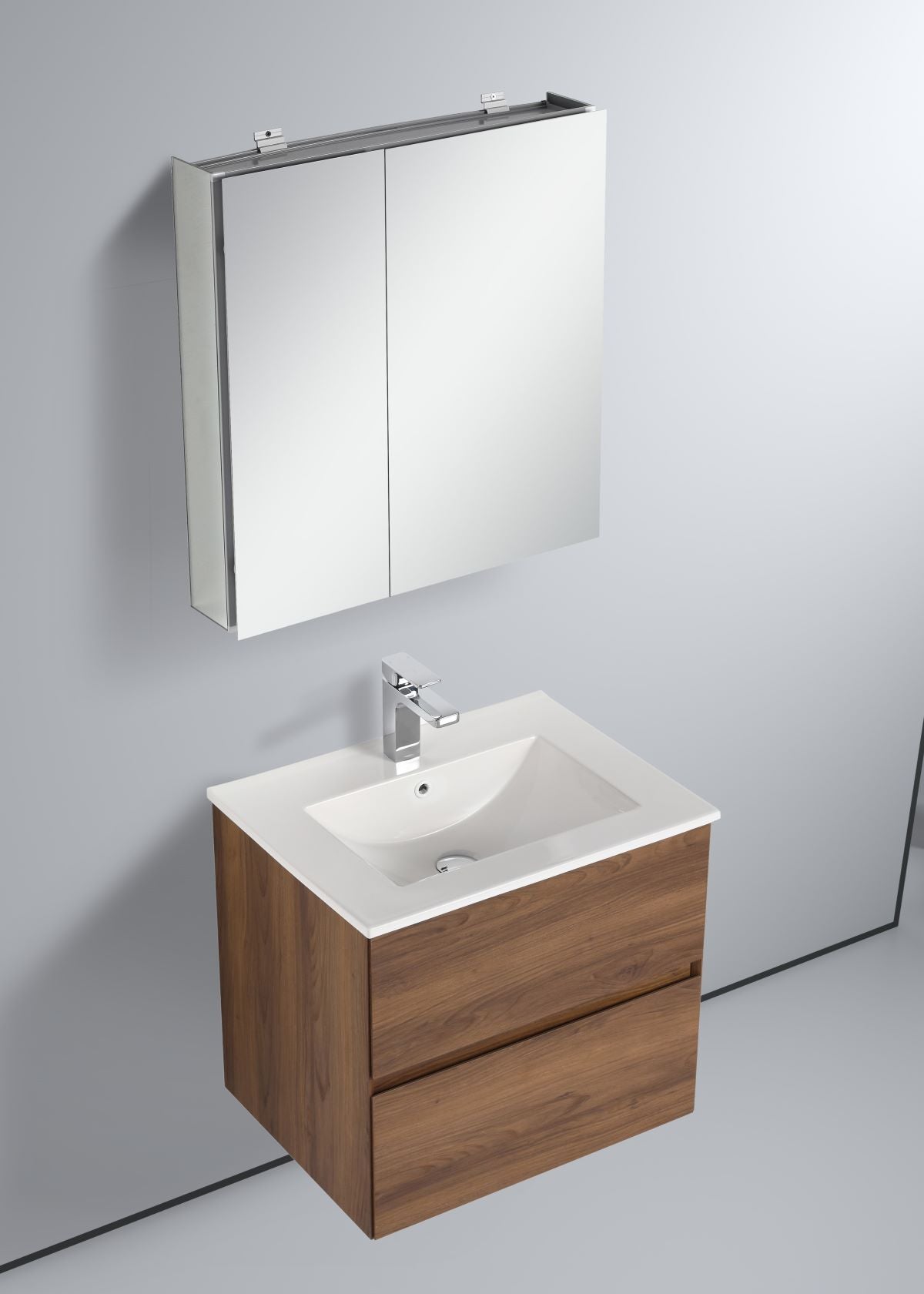  Blossom Assisi 24" Brown Walnut Vanity - Eco-Friendly Minimalism with Soft-Closing Drawers, Ceramic Basin,  side