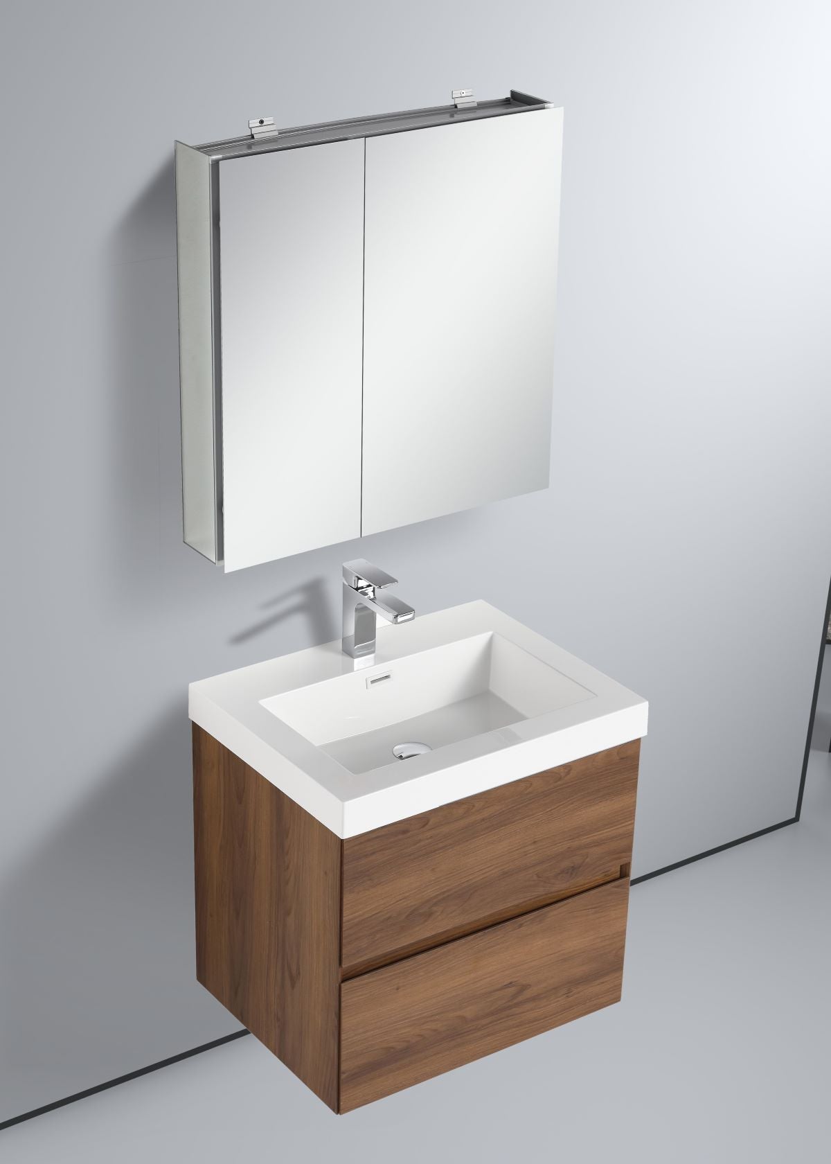  Blossom Assisi 24" Brown Walnut Vanity - Eco-Friendly Minimalism with Soft-Closing Drawers, Acrylic Basin,  side