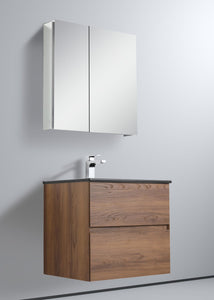  Blossom Assisi 24" Brown Walnut Vanity - Eco-Friendly Minimalism with Soft-Closing Drawers, Black Ceramic Basin,  side