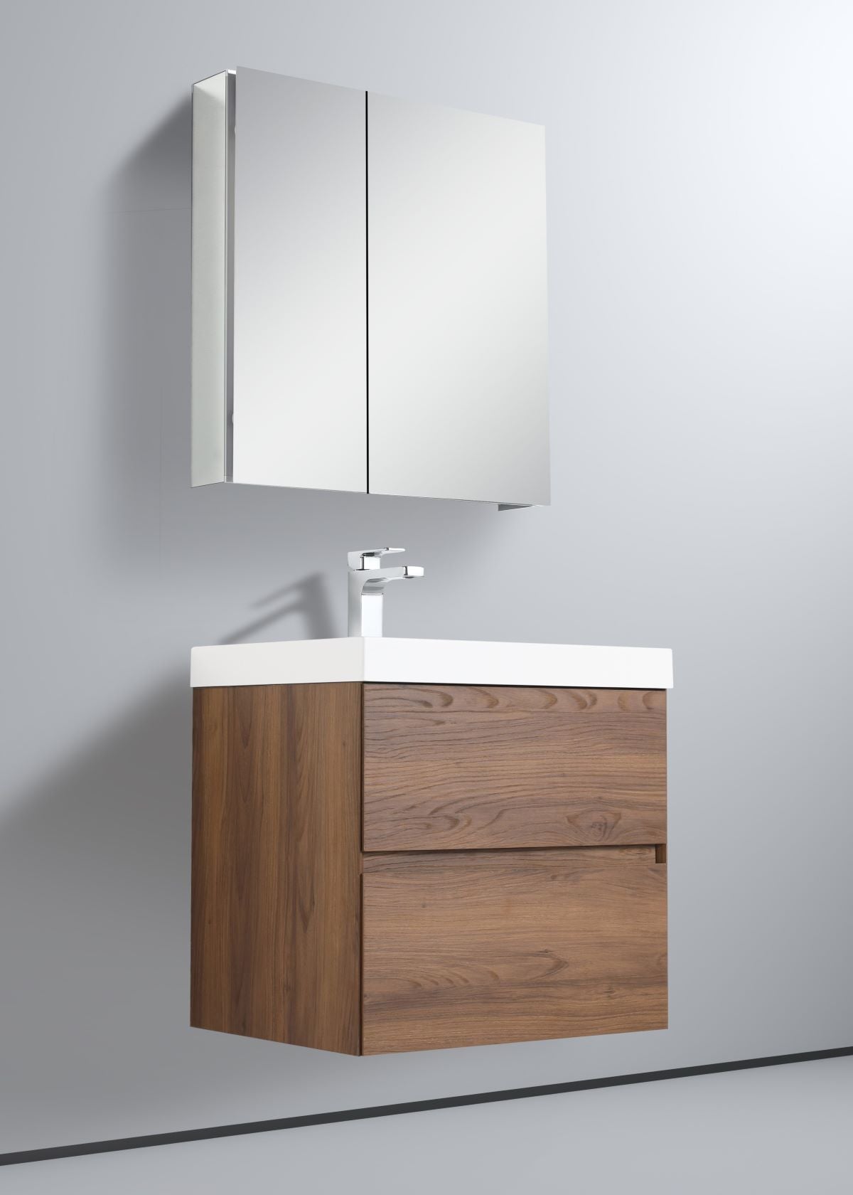  Blossom Assisi 24" Brown Walnut Vanity - Eco-Friendly Minimalism with Soft-Closing Drawers, Acrylic Basin,  side