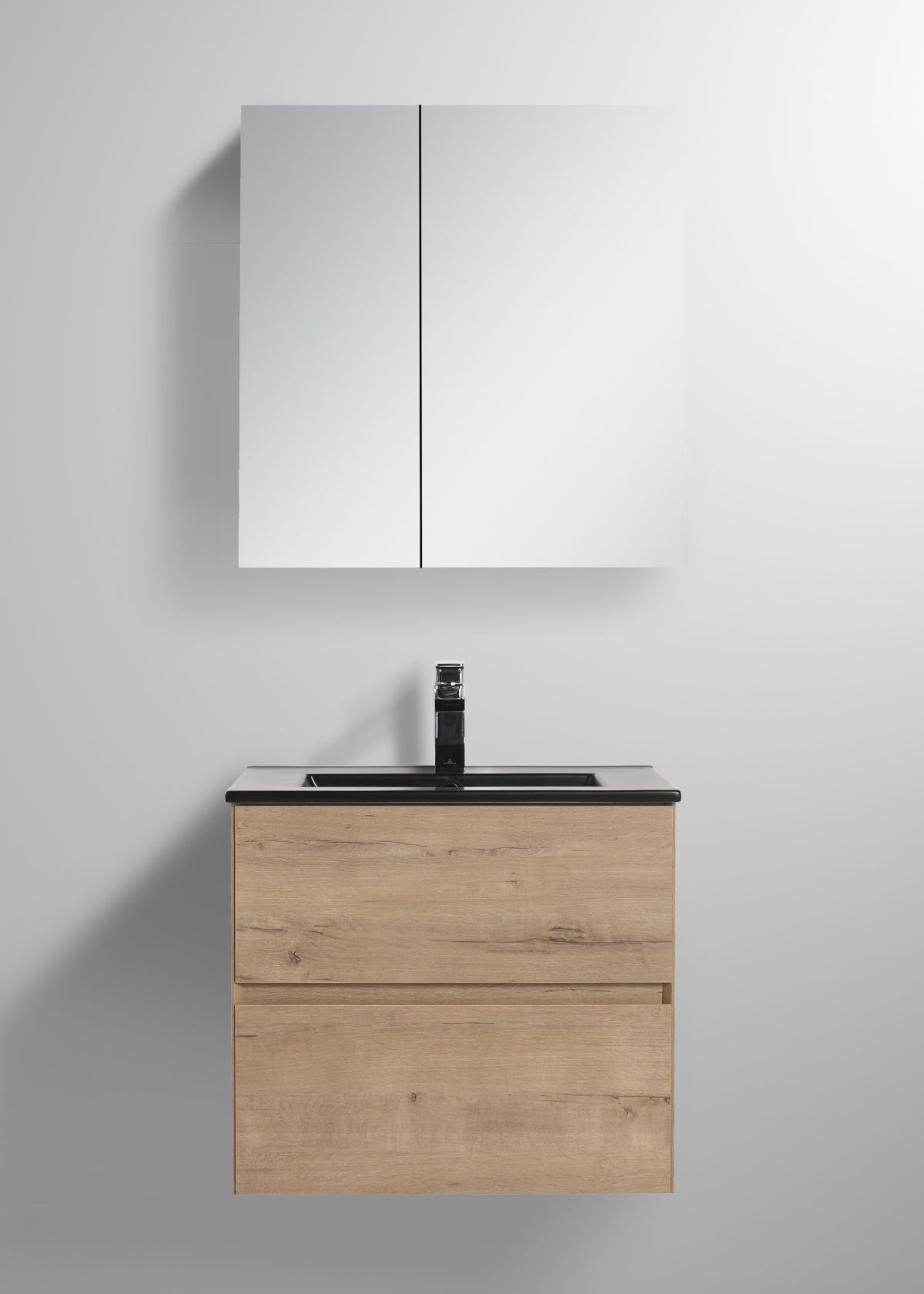  Blossom Assisi 24" Classic Oak Vanity - Eco-Friendly Minimalism with Soft-Closing Drawers, Black Ceramic Basin, front