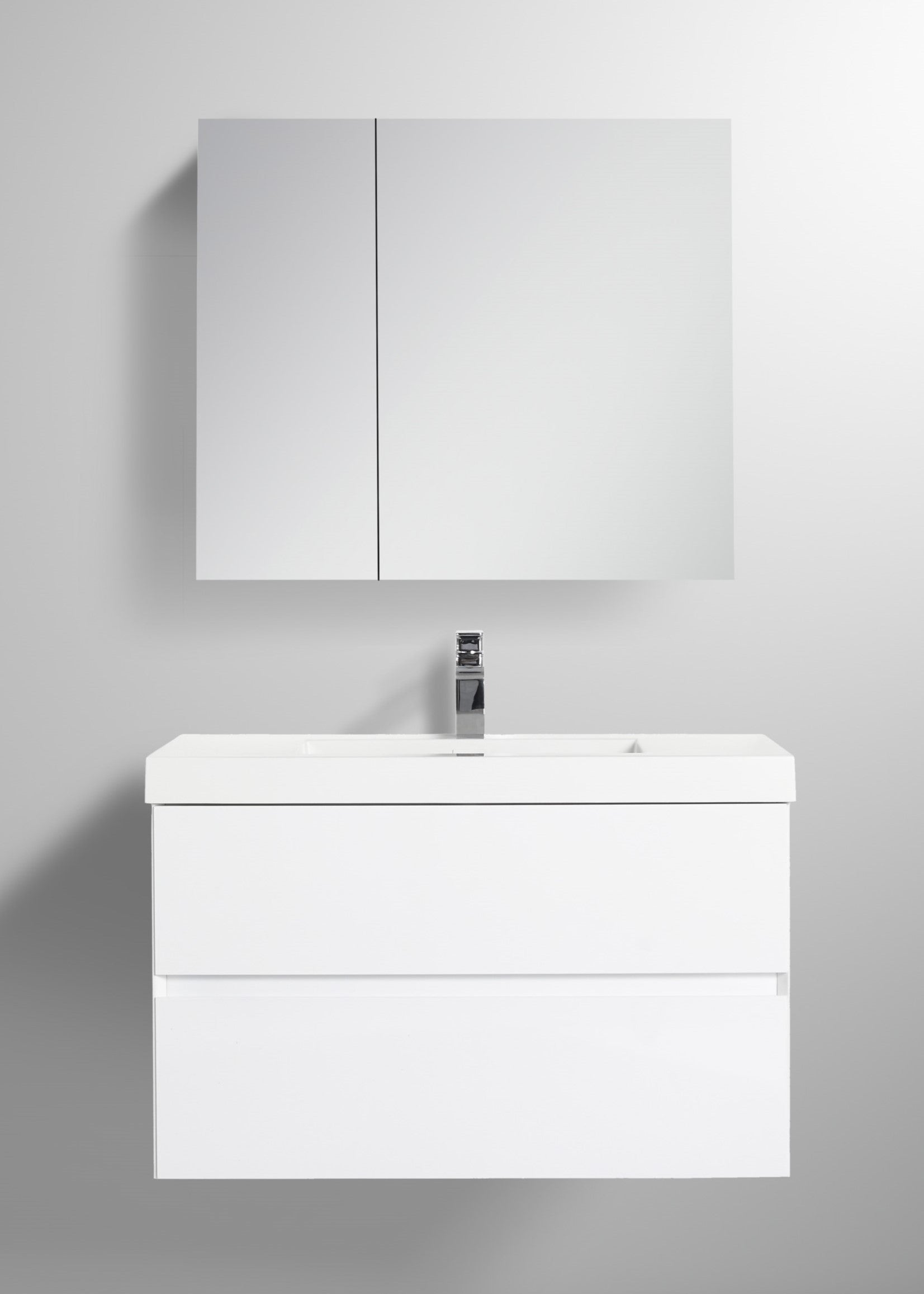 Blossom Assisi 36" Glossy White Vanity - Eco-Friendly European Minimalism with Soft-Closing Drawers, White Ceramic Basin front