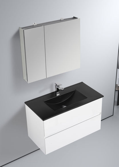 Blossom Assisi 36" Glossy White Vanity - Eco-Friendly European Minimalism with Soft-Closing Drawers, Black Ceramic Basin 