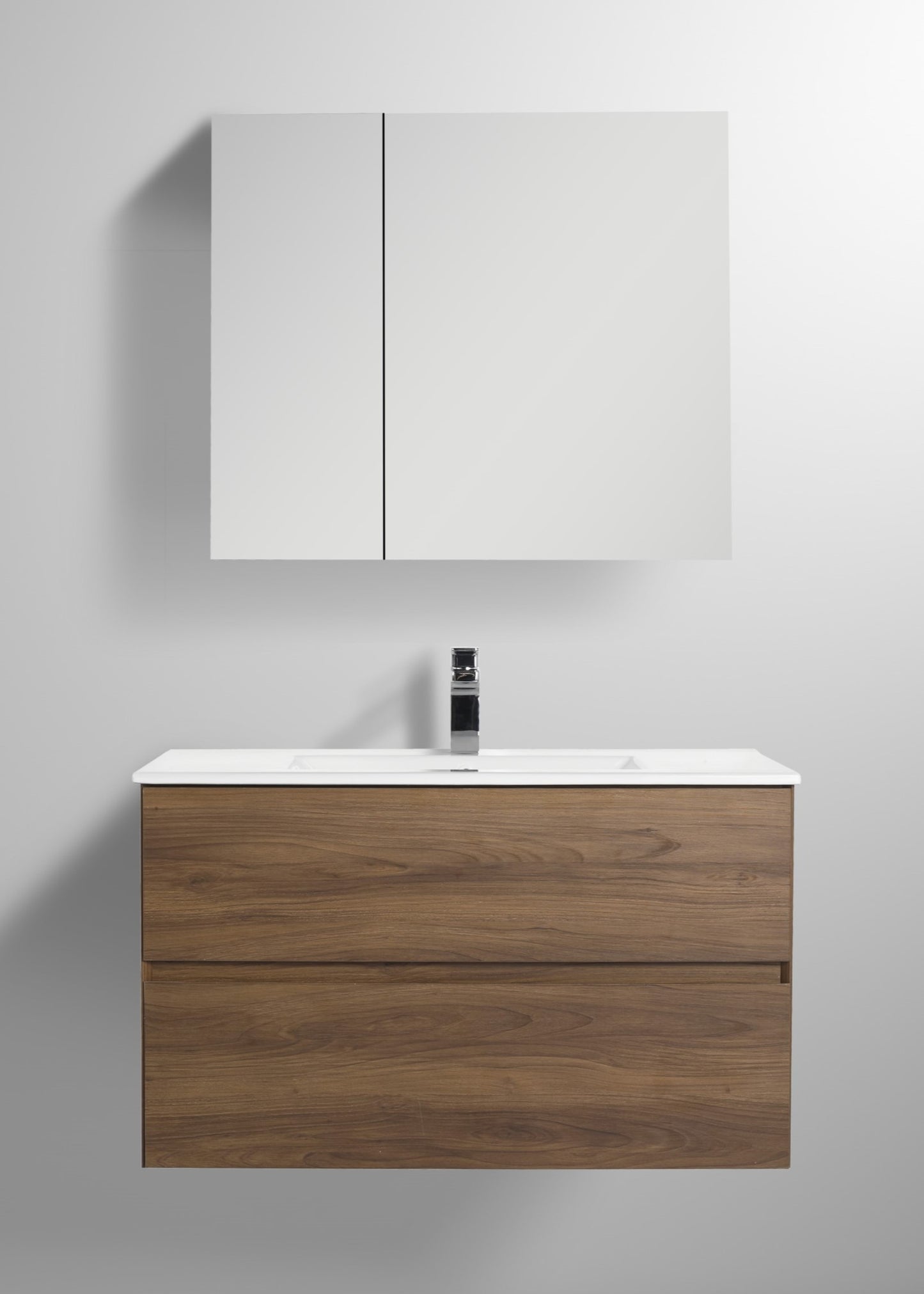 Blossom Assisi 36" Brown Walnut Vanity - Eco-Friendly European Minimalism with Soft-Closing Drawers, Acrylic Basin, front