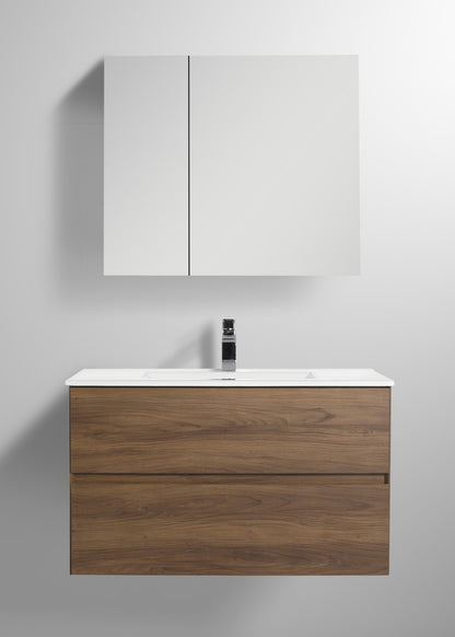 Blossom Assisi 36" Brown Walnut Vanity - Eco-Friendly European Minimalism with Soft-Closing Drawers, Acrylic Basin, front