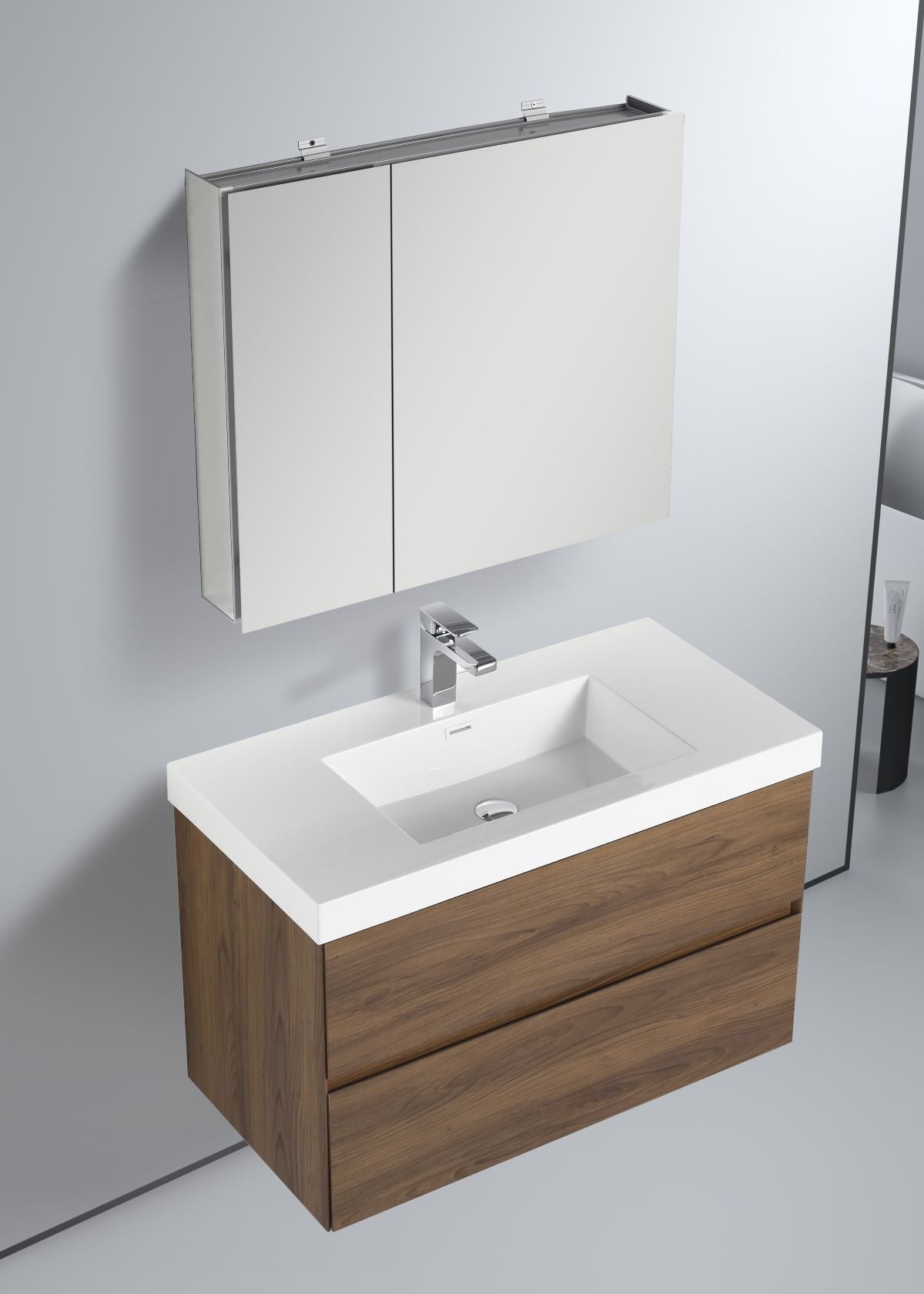 Blossom Assisi 36" Brown Walnut Vanity - Eco-Friendly European Minimalism with Soft-Closing Drawers, side