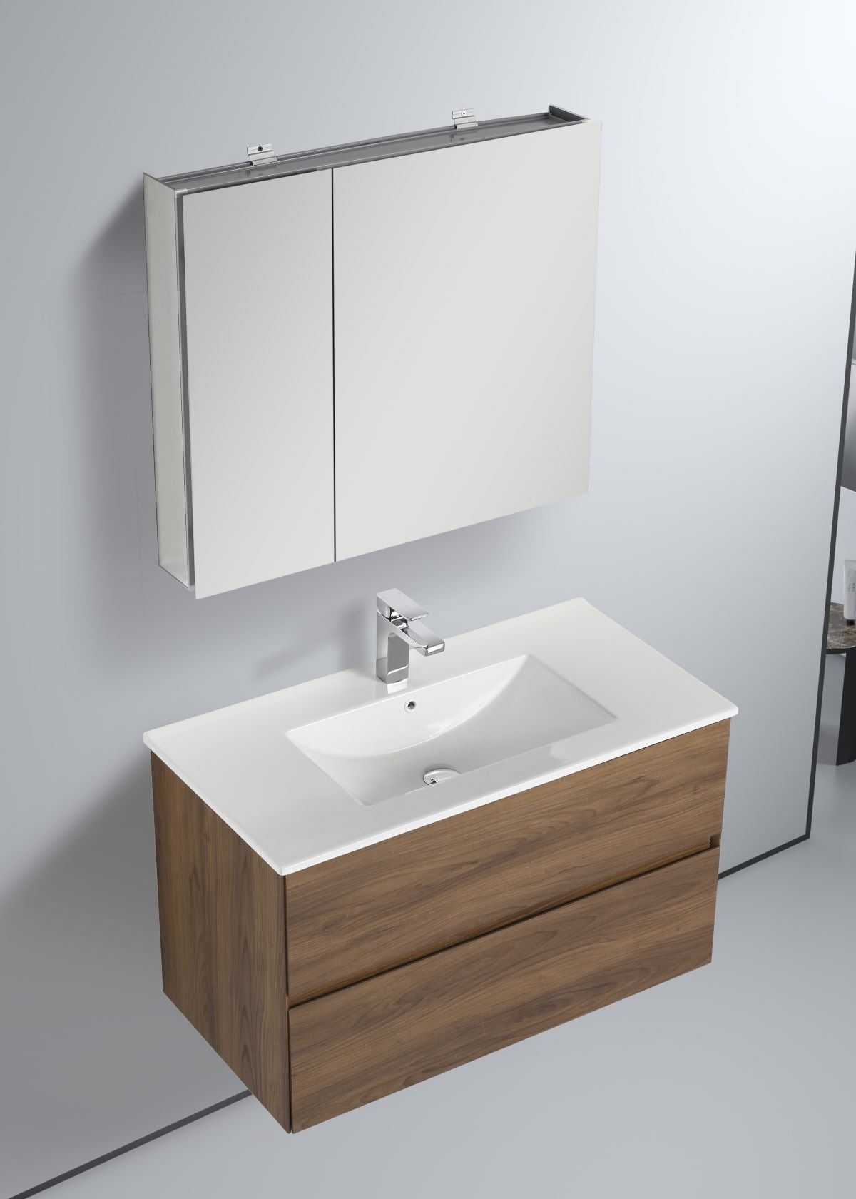 Blossom Assisi 36" Brown Walnut Vanity - Eco-Friendly European Minimalism with Soft-Closing Drawers, Acrylic Basin, side