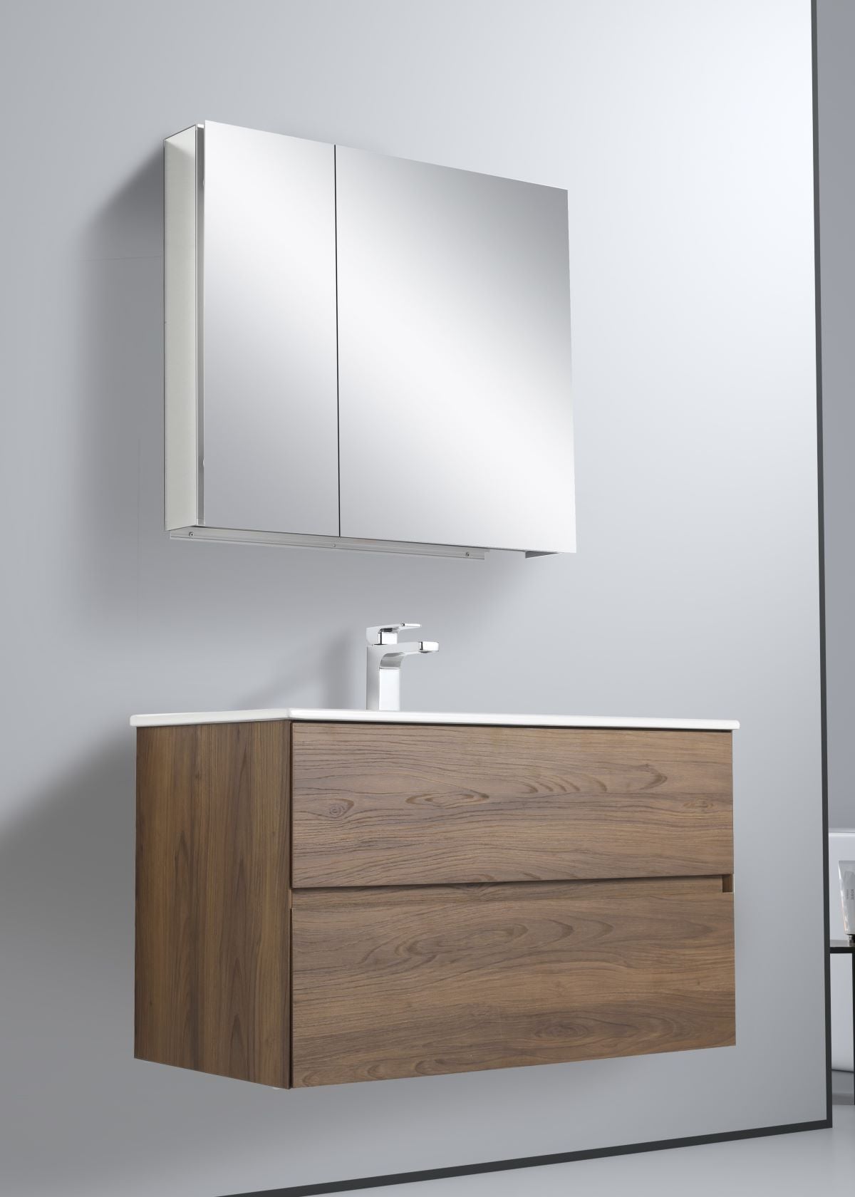 Blossom Assisi 36" Brown Walnut Vanity - Eco-Friendly European Minimalism with Soft-Closing Drawers, Black Basin, side1