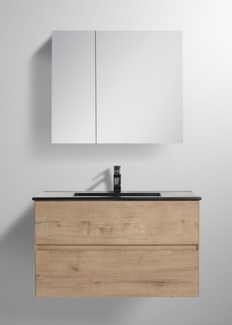 Blossom Assisi 36" Classic Oak Vanity - Eco-Friendly European Minimalism with Soft-Closing Drawers, Black Basin, front