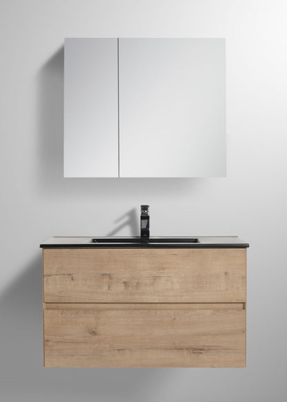 Blossom Assisi 36" Classic Oak Vanity - Eco-Friendly European Minimalism with Soft-Closing Drawers, Black Basin, front