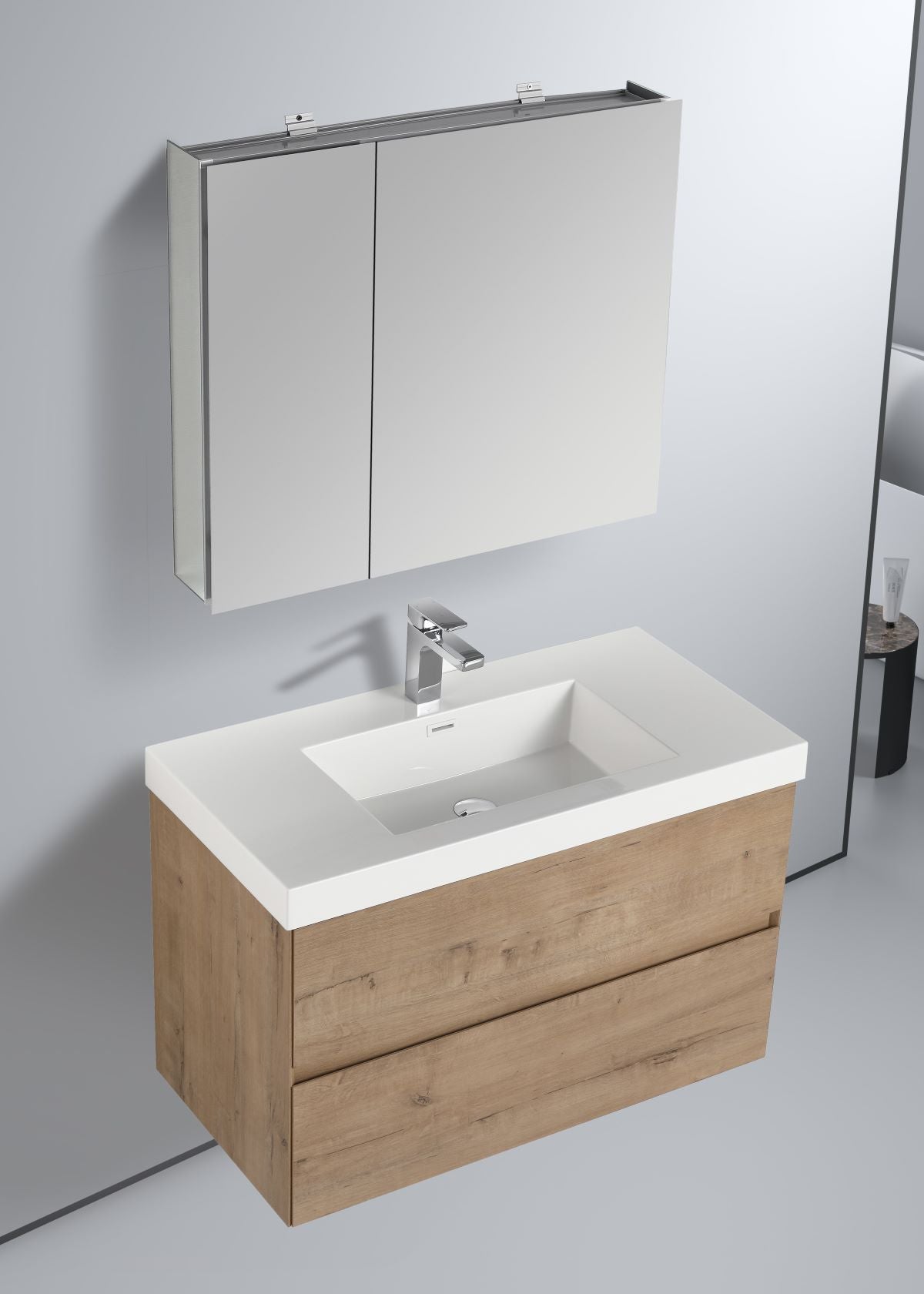 Blossom Assisi 36" Classic Oak Vanity - Eco-Friendly European Minimalism with Soft-Closing Drawers, Acrylic Basin, up