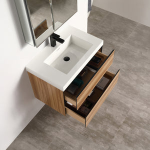 Blossom Annecy 24" Wall-Hung Vanity - Modern Minimalist Design with Soft-Closing Drawers in Dark Walnut and Maple