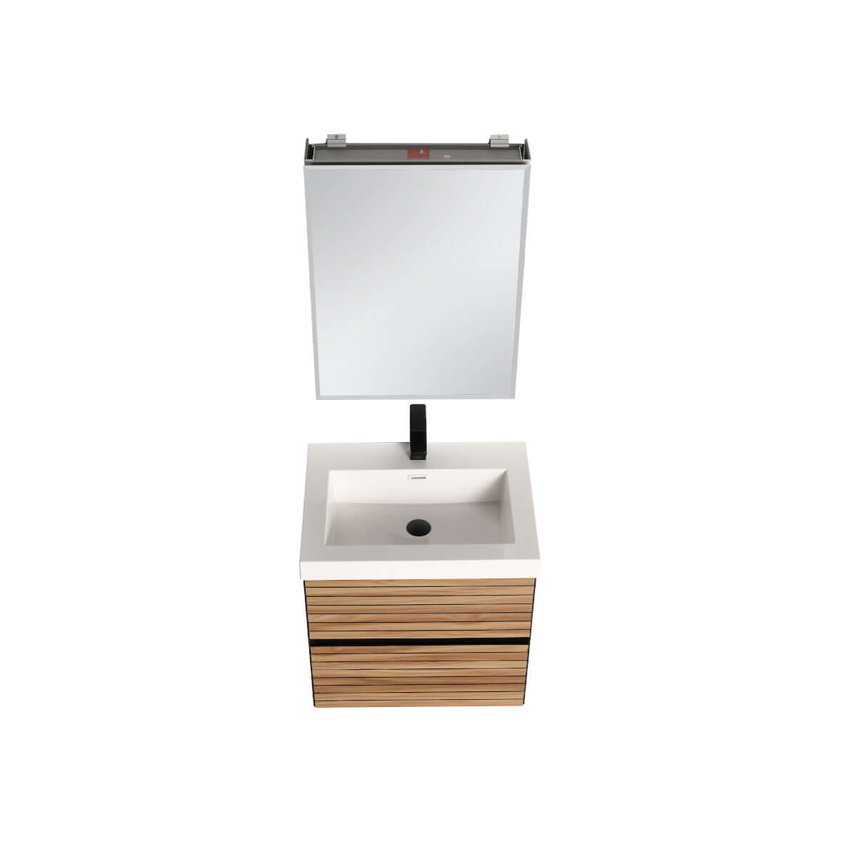 Blossom Annecy 24" Wall-Hung Vanity - Modern Minimalist Design with Soft-Closing Drawers in Maple, up view, acrylic basin