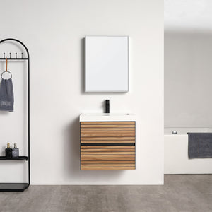 Blossom Annecy 24" Wall-Hung Vanity - Modern Minimalist Design with Soft-Closing Drawers in Dark Walnut and Maple