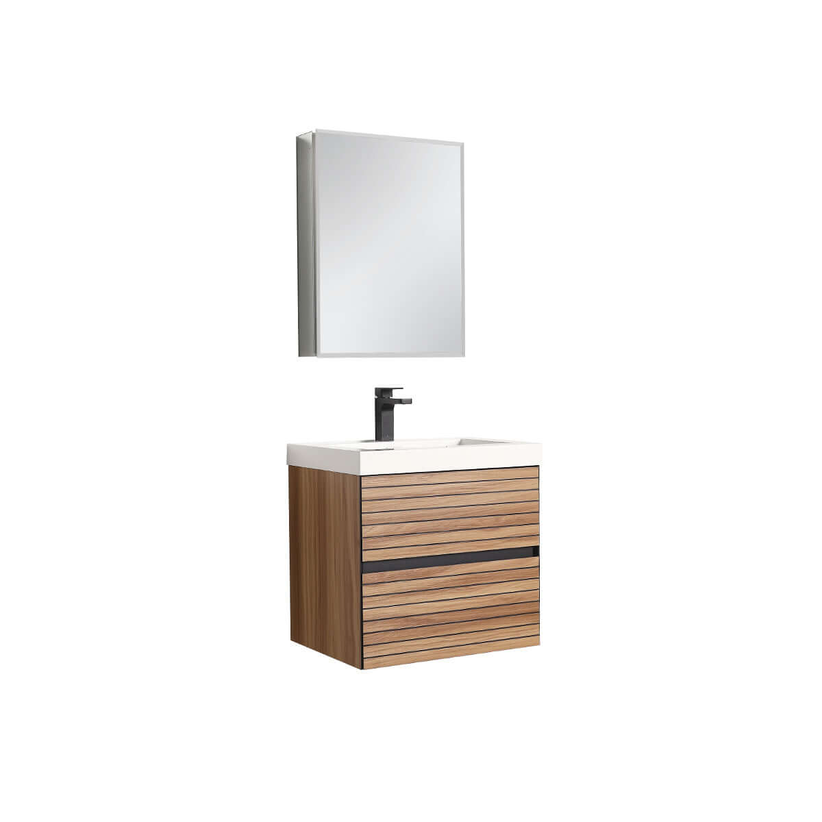 Blossom Annecy 24" Wall-Hung Vanity - Modern Minimalist Design with Soft-Closing Drawers in Maple, side view, acrylic basin