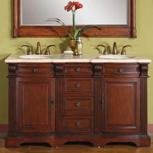 Load image into Gallery viewer, Silkroad Exclusive 58-inch Brazilian Rosewood Double Sink Vanity, Crema Marfil Marble Top - WFH-0197-CM-UWC-58
