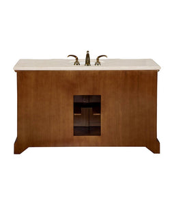 Silkroad Exclusive 58.5" English Chestnut Single Sink Vanity with Crema Marfil Marble Top - WFH-0199-CM-UWC-58, back