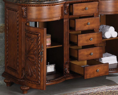 Silkroad Exclusive 54" Double Sink Vanity with Baltic Brown Granite Top - English Chestnut Finish - WFH-0201-BB-UWC-54