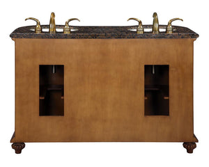 Silkroad Exclusive 54" Double Sink Vanity with Baltic Brown Granite Top - English Chestnut Finish - WFH-0201-BB-UWC-54, back