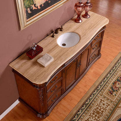 Silkroad Exclusive 72-inch English Chestnut Vanity with Travertine Top - Single Undermount Sink - ZY-0247-T-UWC-72