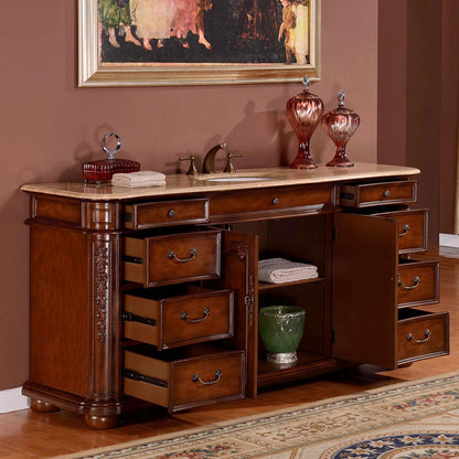 Silkroad Exclusive 72-inch English Chestnut Vanity with Travertine Top - Single Undermount Sink - ZY-0247-T-UWC-72, open