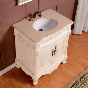 Silkroad Exclusive 32" Antique White Vanity with Crema Marfil Marble for Small Bathrooms - ZY-0250-CM-UWC-32