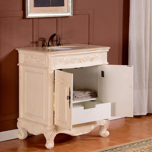 Silkroad Exclusive 32" Antique White Vanity with Crema Marfil Marble for Small Bathrooms - ZY-0250-CM-UWC-32, open