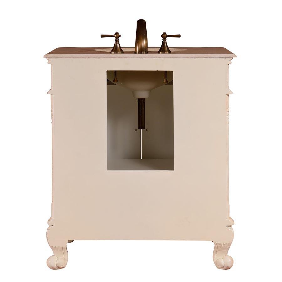 Silkroad Exclusive 32" Antique White Vanity with Crema Marfil Marble for Small Bathrooms - ZY-0250-CM-UWC-32, back