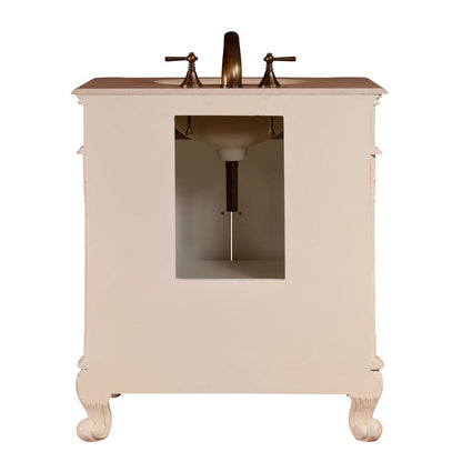 Silkroad Exclusive 32" Antique White Vanity with Crema Marfil Marble for Small Bathrooms - ZY-0250-CM-UWC-32, back