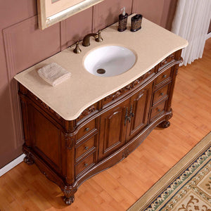 Silkroad Exclusive 48" English Chestnut Single Sink Vanity with Crema Marfil Marble Top - ZY-0250-CM-UWC-48