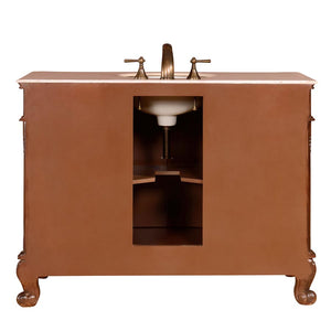 Silkroad Exclusive 48" English Chestnut Single Sink Vanity with Crema Marfil Marble Top - ZY-0250-CM-UWC-48, back