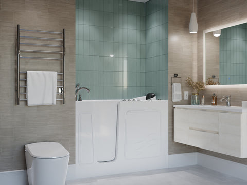 53 - 60 in. x 26 in. Left Drain Air and Whirlpool Jetted Walk-in Tub in White