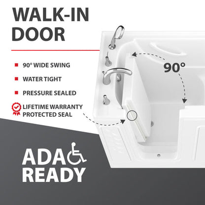 32 in. x 60 in. Right Drain Quick Fill Walk-In Whirlpool and Air Tub with Powered Fast Drain in Biscuit