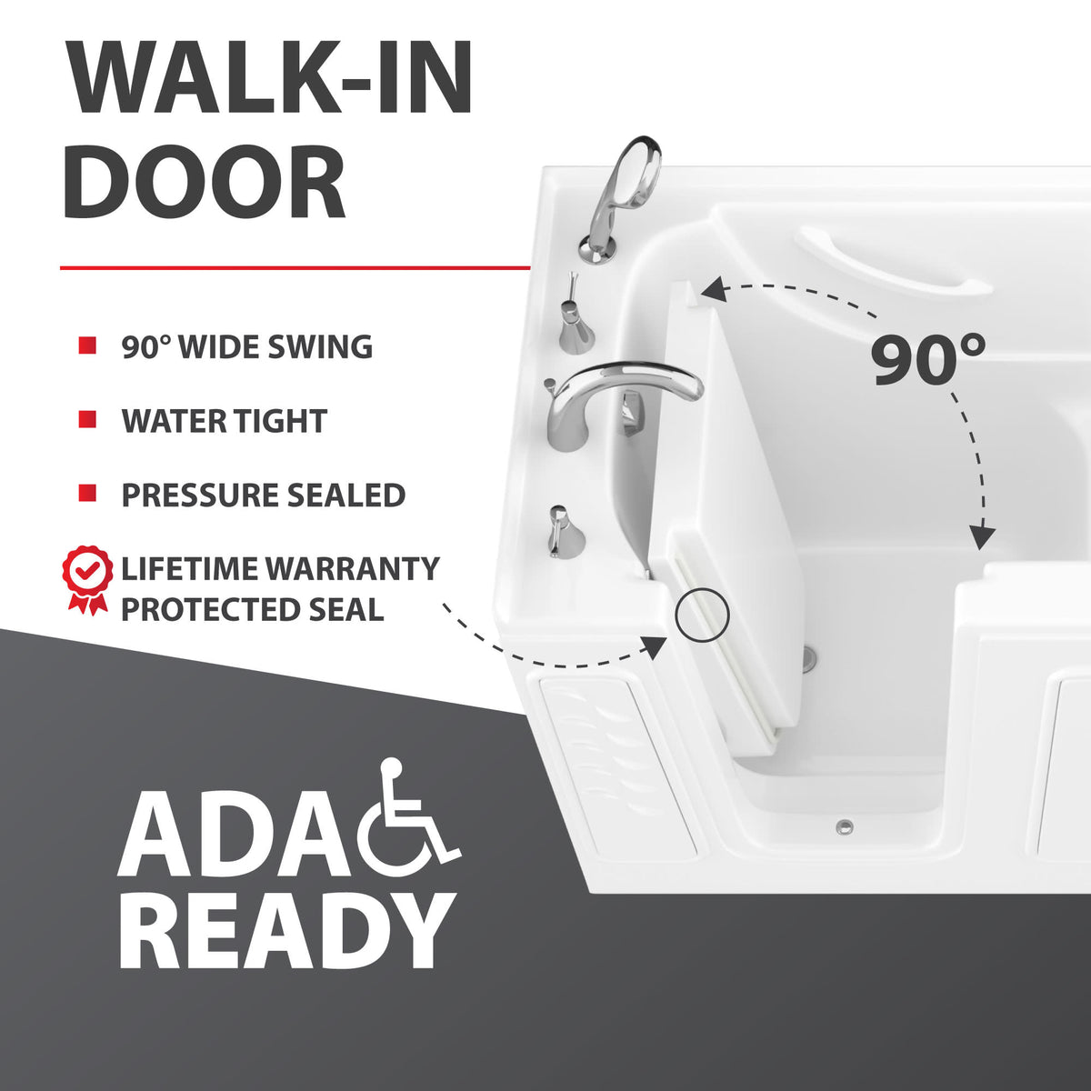 Value Series 26 in. x 46 in. Left Drain Quick Fill Walk-in Saoking Tub in White — view 3