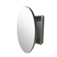 Load image into Gallery viewer, Bellaterra 26 in Round Brushed Silver Frame Medicine Cabinet in Meta Black 8820-MC-SL  open