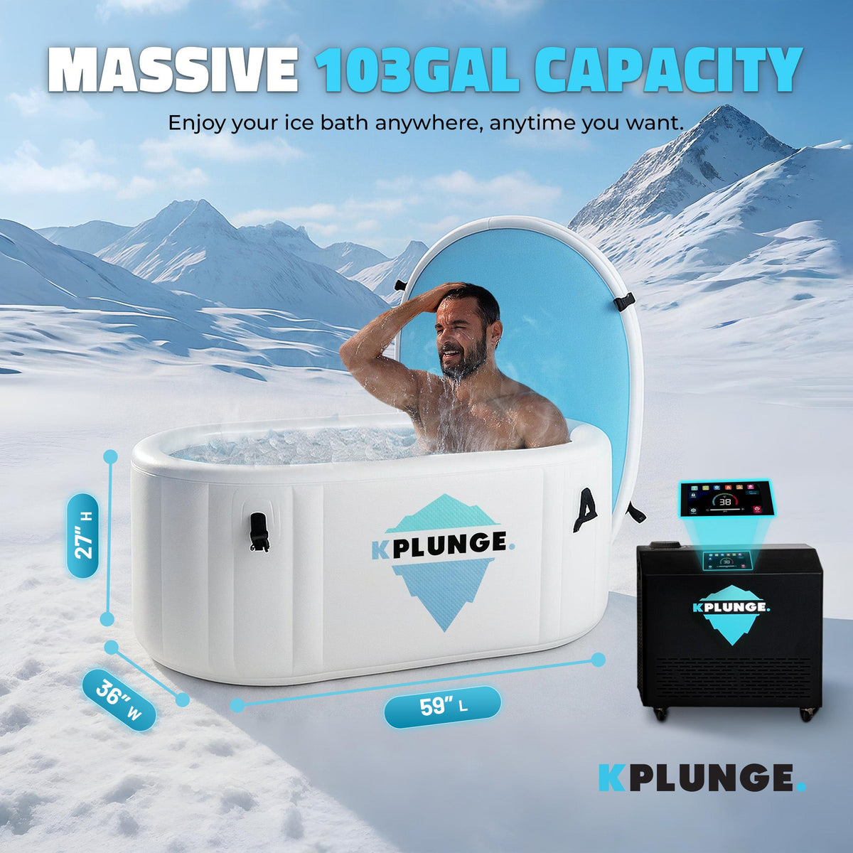Kodiak 59" 1-Person Inflatable Cold Plunge & Hot Tub with ¾ HP Chiller and Heater in Gray