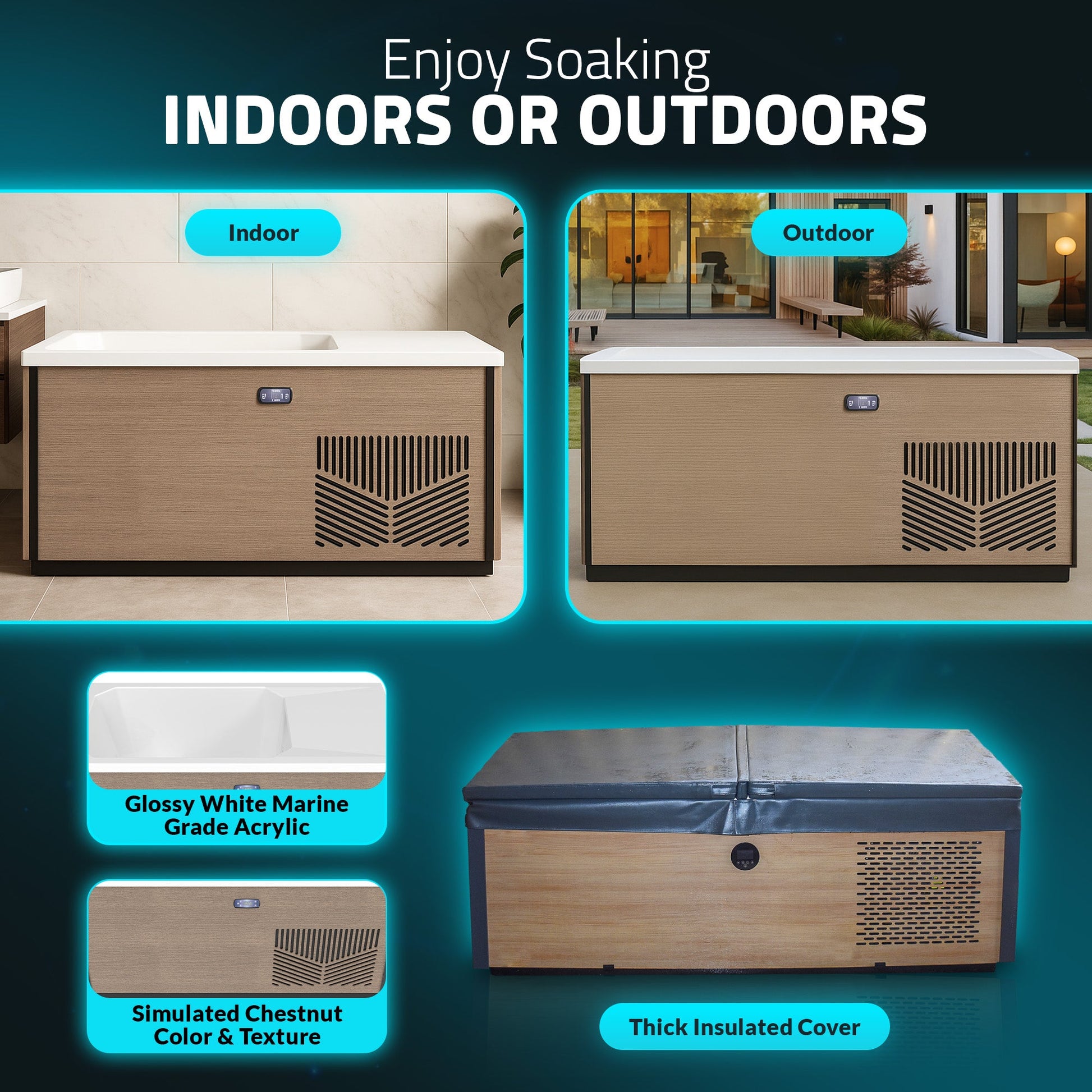 Iroquois 67" 1-Person Mono-Jet All-in-One Cold Plunge & Hot Tub with Built-In Chiller/Heater in Chestnut