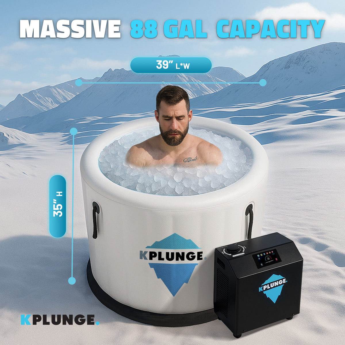 Arctic Fox 39" 1-Person Inflatable Cold Plunge & Hot Tub with ¾ HP Chiller and Heater in Gray