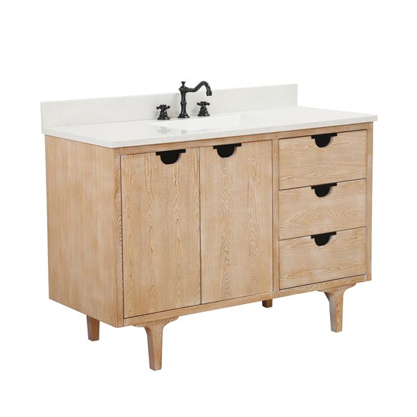 49 in. Single Sink Vanity in Weathered Neutral with Engineered Quartz Top, Hardware in Matte Black