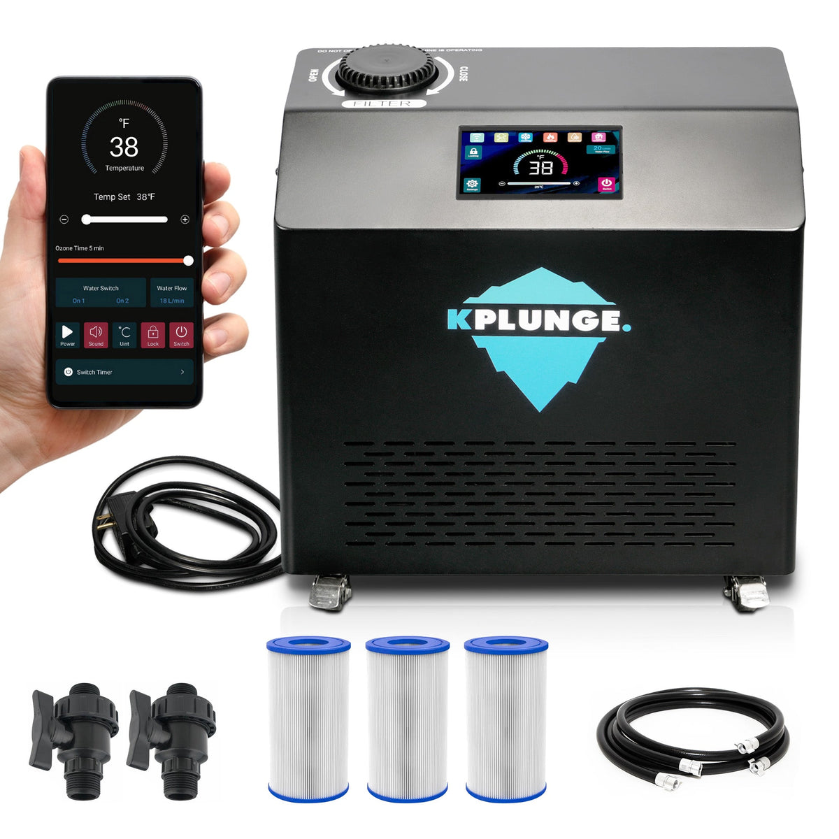 Gale 1 HP Cold Plunge Chiller and Heater in Black with 38°F–104°F Cooling & Heating, WiFi App Control, and Filter