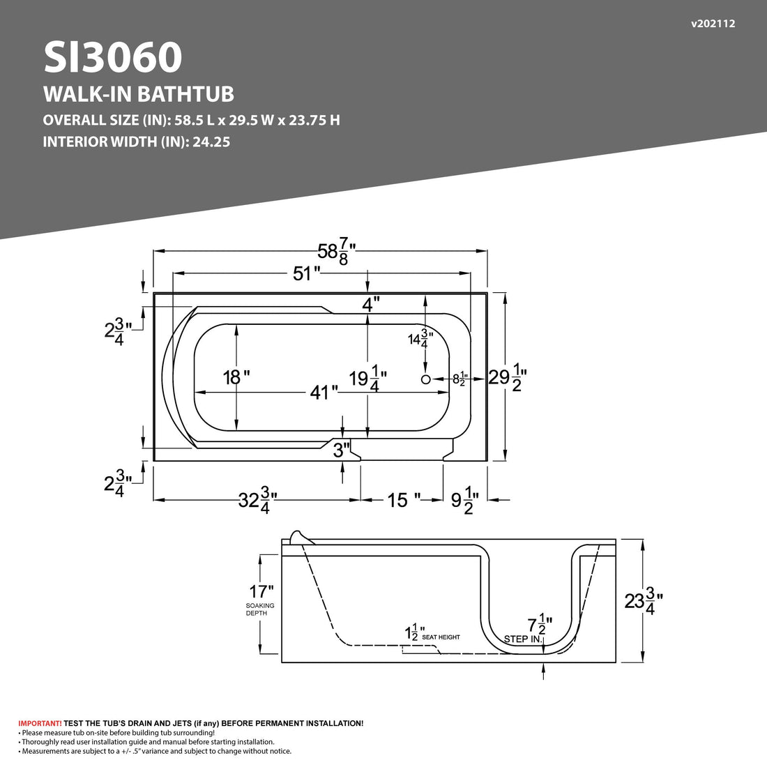 30 in. x 60 in. Left Drain Step-In Walk-In Whirlpool Tub with Low Entry Threshold in White — primary view