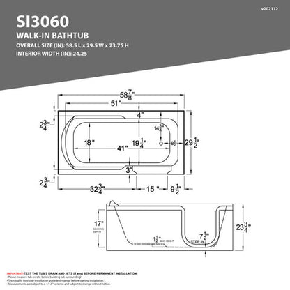 30 in. x 60 in. Left Drain Step-In Walk-In Whirlpool Tub with Low Entry Threshold in White